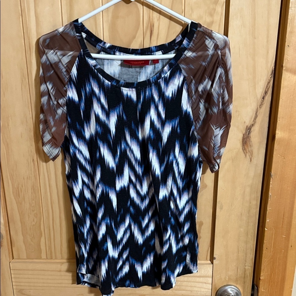 Jennifer Lopez Black and Brown Patterned Blouse